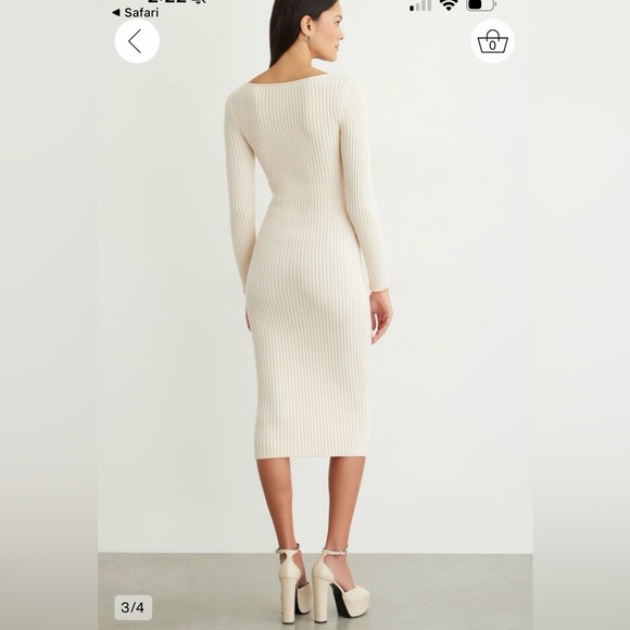 Beige Long Sleeved Ribbed Sweater Dress - Picture 4 of 4